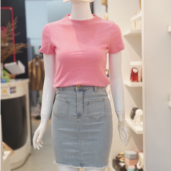 Áo thun gân tăm nữ MENINA, phom ôm phong cách Hàn Quốc