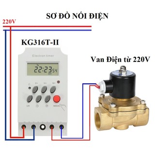 Bộ tưới cây tự động thông minh gồm van điện từ Phi 21 và công tắc hẹn giờ KG316T