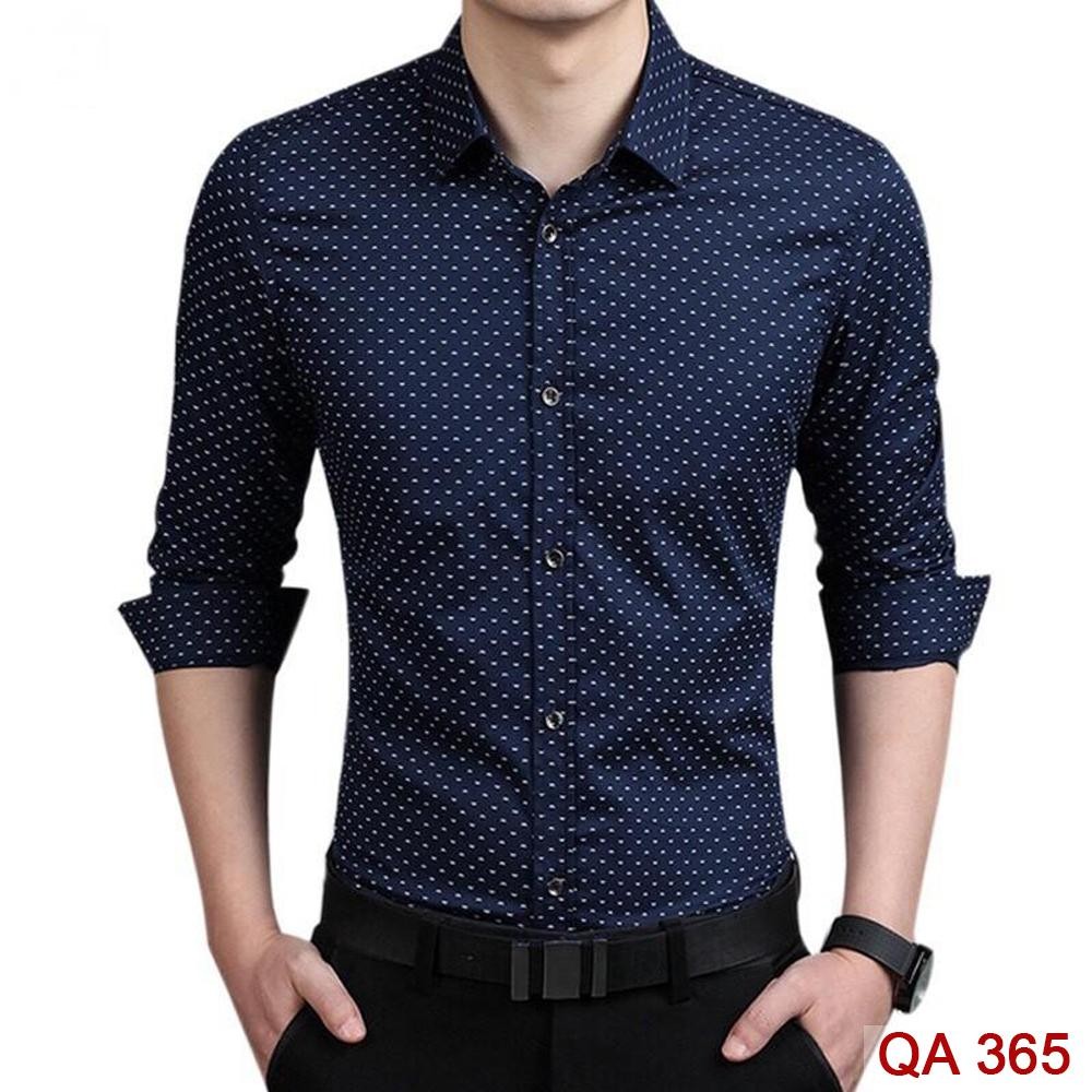 Áo sơ mi nam Họa tiết chấm bi dài tay dáng ôm body , chuẩn thiết kế Hàn Quốc(SMK)