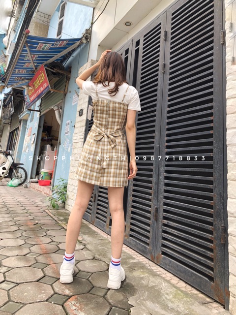Váy kẻ caro hai dây ulzzang - váy kẻ hai dây caro ( hình shop tự chụp ) | BigBuy360 - bigbuy360.vn