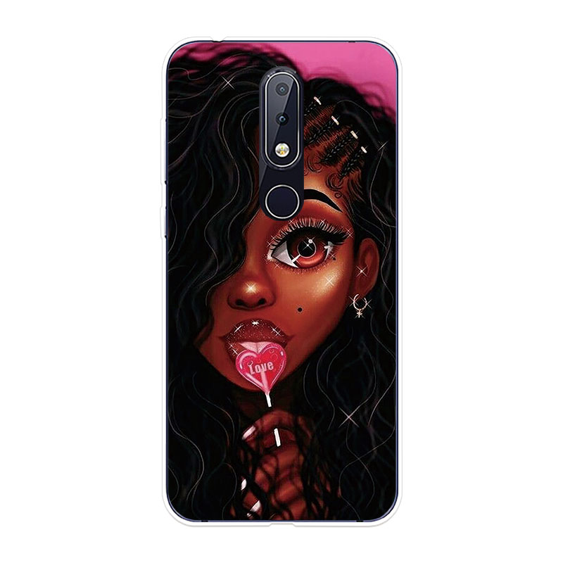 Nokia 6.1 7.1 Plus 8 8.1 X6 X7 Soft TPU Silicone Phone Case Cover Black Girl