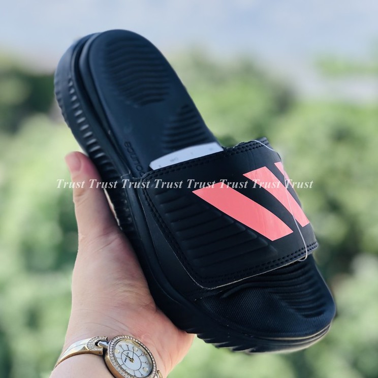 Dép Alphabounce ♥️FREESHIP +hộp♥️ quai ngang nam màu đen 3 sọc hồng chất xịn 1-1