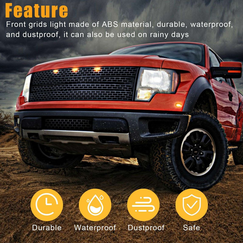 Bộ 4 Đèn LED 12V Gắn Lưới Tản Nhiệt Phía Trước Xe Hơi Ford F150/F250/F350 Raptor