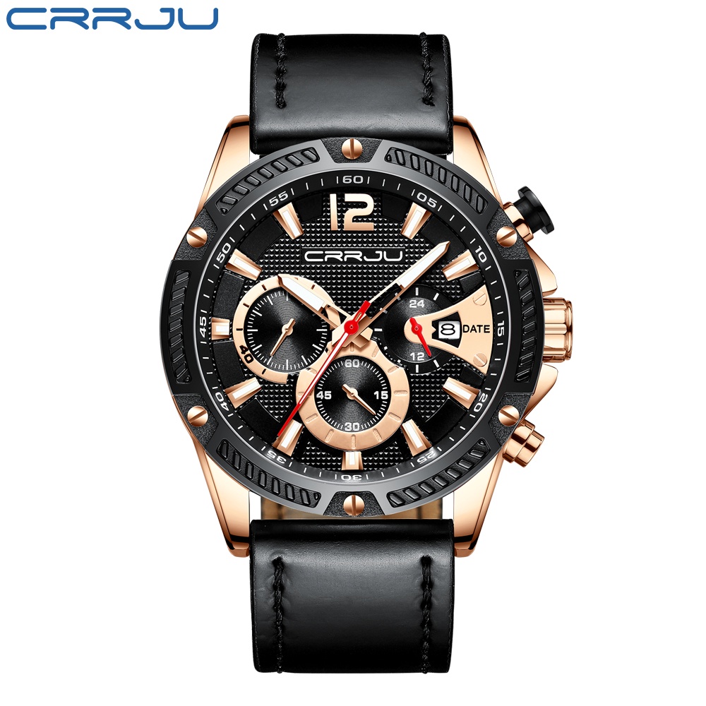 Đồng hồ nam CRRJU Thời trang Da gốc Đa chức năng Quartz 2283X