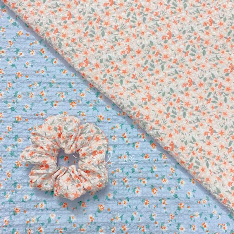 Dây Buộc Tóc Scrunchies  Vải Đũi Xốp Hoa Nhí N10