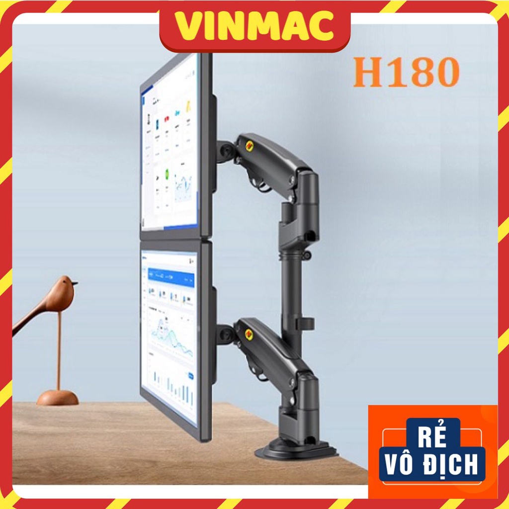 Giá treo đỡ 2 màn hình máy tính 17 - 32 inch NB H180 cao cấp nâng đỡ xoay 360 độ kẹp bàn làm việc đa năng