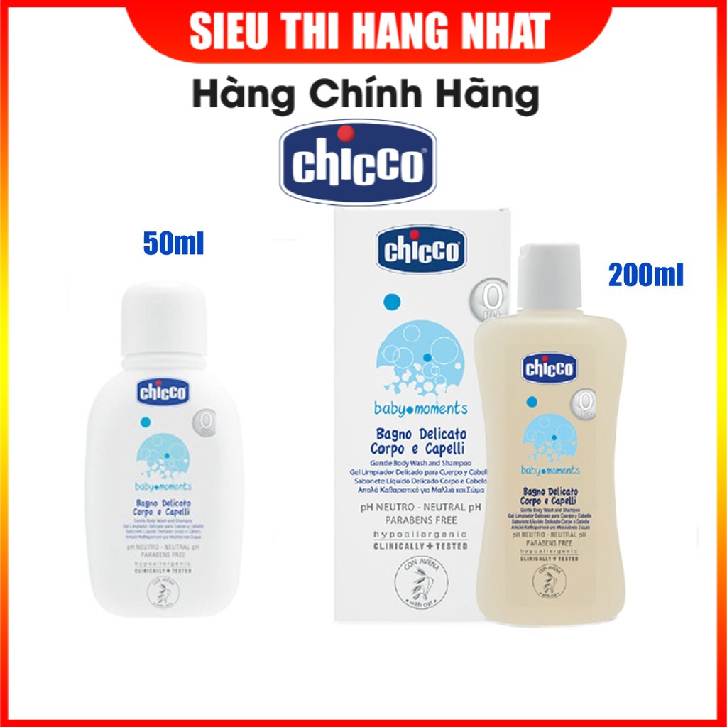 Sữa tắm gội chiết xuất Yến mạch 0M+ Chicco chiết xuất tự nhiên, không gây kích ứng da, an toàn tuyệt đối cho bé