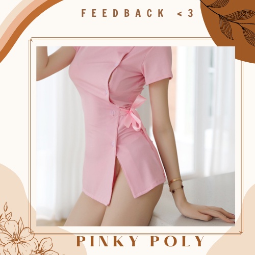 Set Cosplay Cô Y Tá Kèm Mũ Đủ Màu Trắng Hồng - Set váy ngủ sexy quyến rũ màu trắng hồng Freesize PinkyPoly CP04 | BigBuy360 - bigbuy360.vn