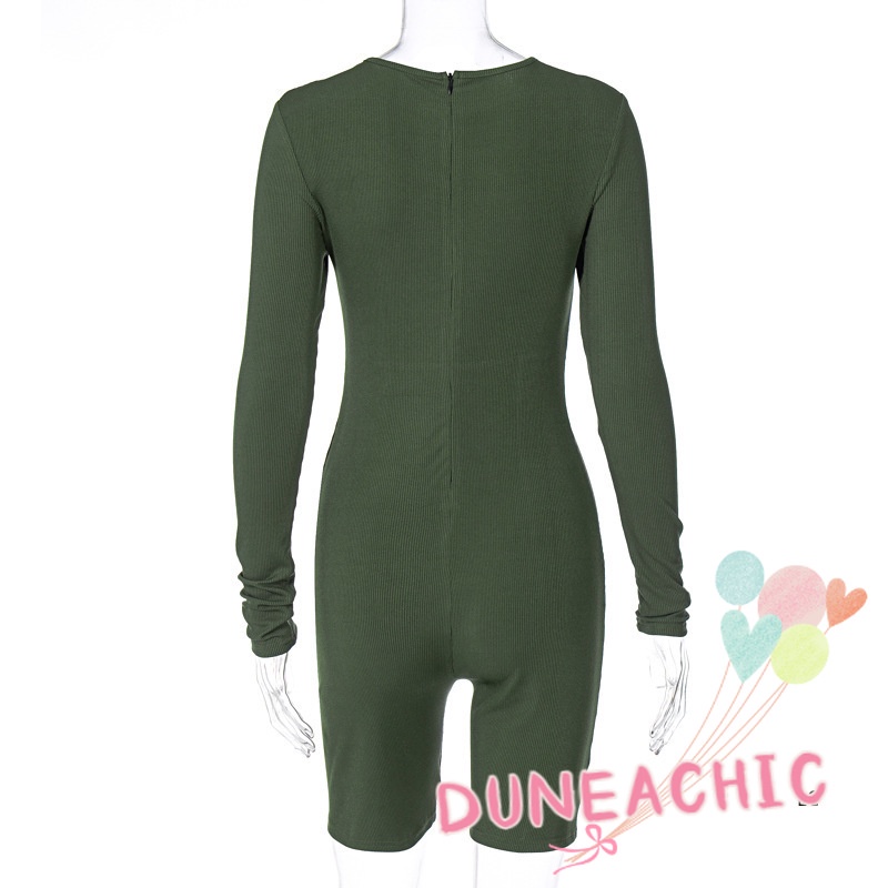 Áo liền quần DUNEA dệt kim tay dài màu trơn thiết kế đơn giản cho nữ