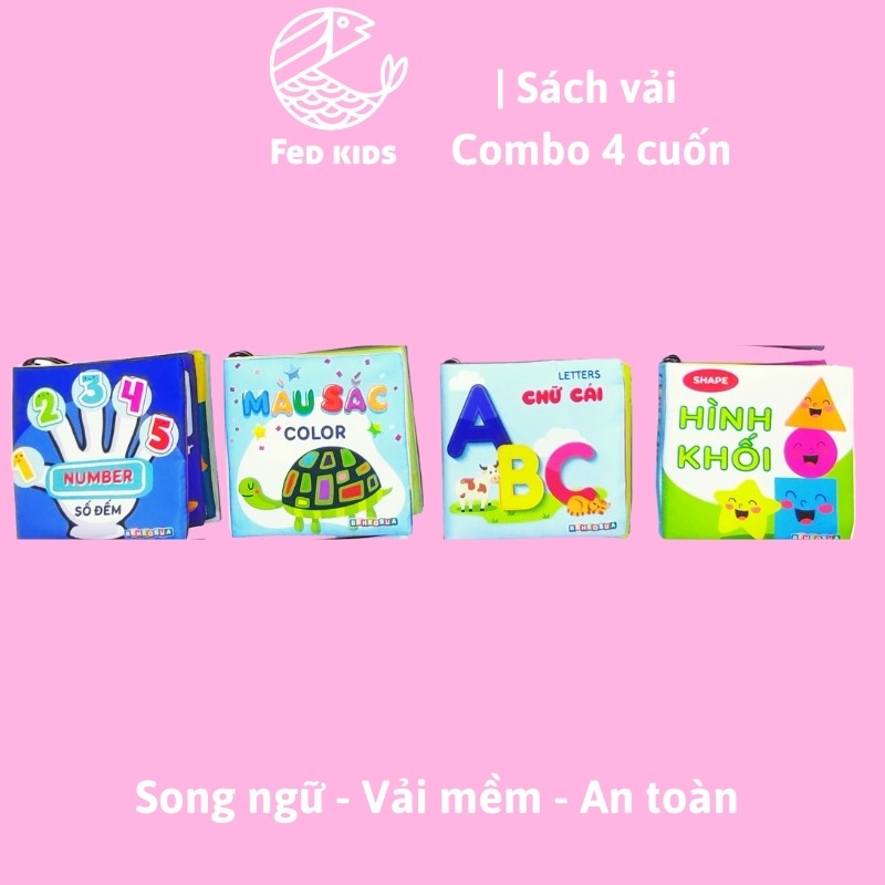 Sách vải song ngữ cho bé phát triển tư duy và trí tuệ, FEDBABY - 12x12 cm, 8 trang