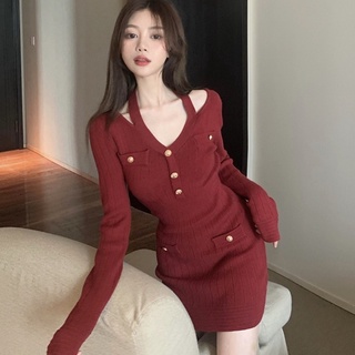 VÁY BODY LEN GÂN NÚT CỔ YẾM (v1271)