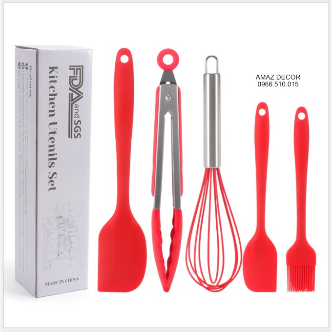 SALE GIÁ SỈ TẠI XƯỞNG Set Bộ 5 Dụng Cụ Làm Bánh Silicone Tiện lợi Cao cấp Bảo Vệ Sức Khỏe Môi trường chịu nhiệt cao