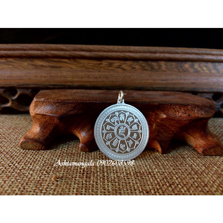 Mặt dây chuyền Hoàng Thần Tài Dzambala và Chủng Tử Kalachakra Bạc S999