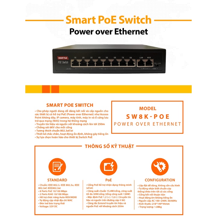 Bộ Switch Poe 8 cổng Smart Switch SW8K-POE