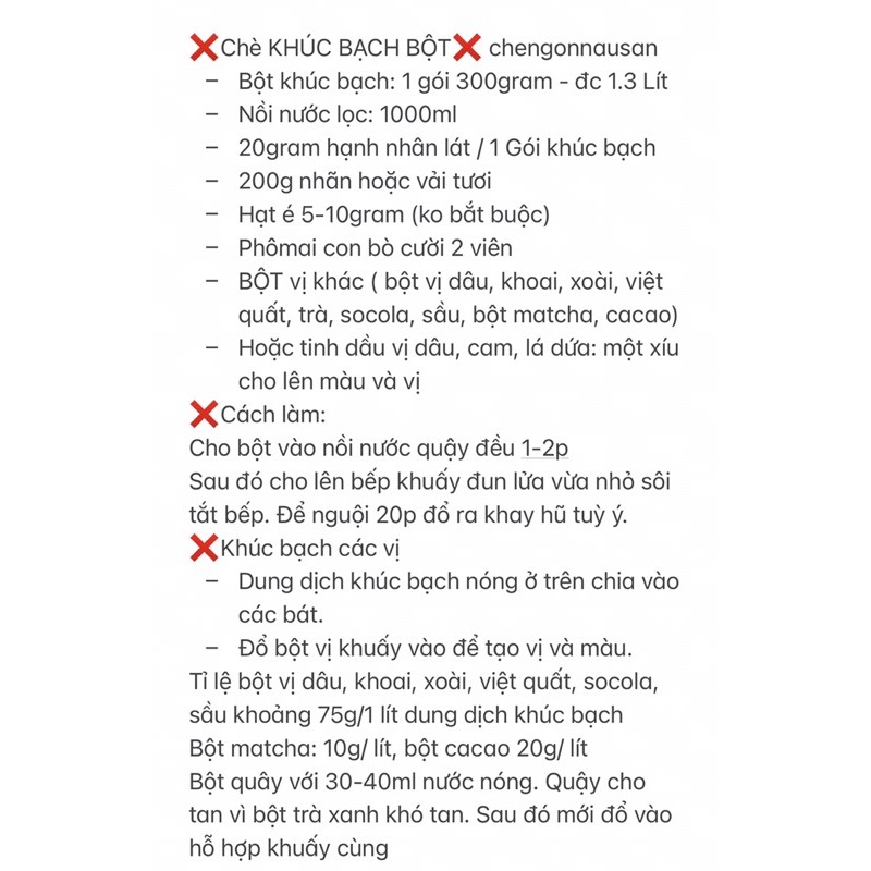 Bột khúc bạch/ panna cotta gói hoà tan 1 Lít