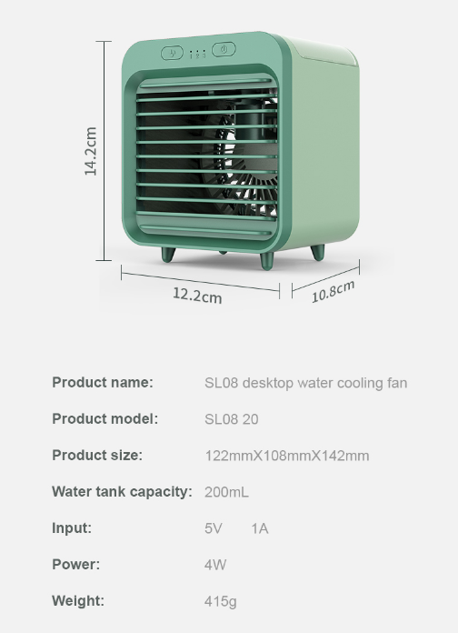 Quạt điều hòa nhỏ, máy làm mát không khí mùa hè có thể sạc lại USB, quạt bàn mini, thêm nước và đá, phun làm mát