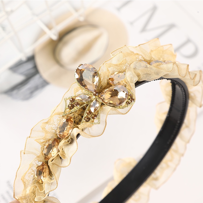 Cài tóc Haimeikang vải organza bản rộng thắt nút đính đá quý và ngọc trai đơn giản gấp lại được cho nữ
