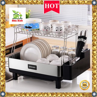 Chạn bát - Kệ bát SINOART inox 2 tầng để Bếp đẹp mắt  KT : 47 x 43 x 35 cm ( Màu trắng Đen)