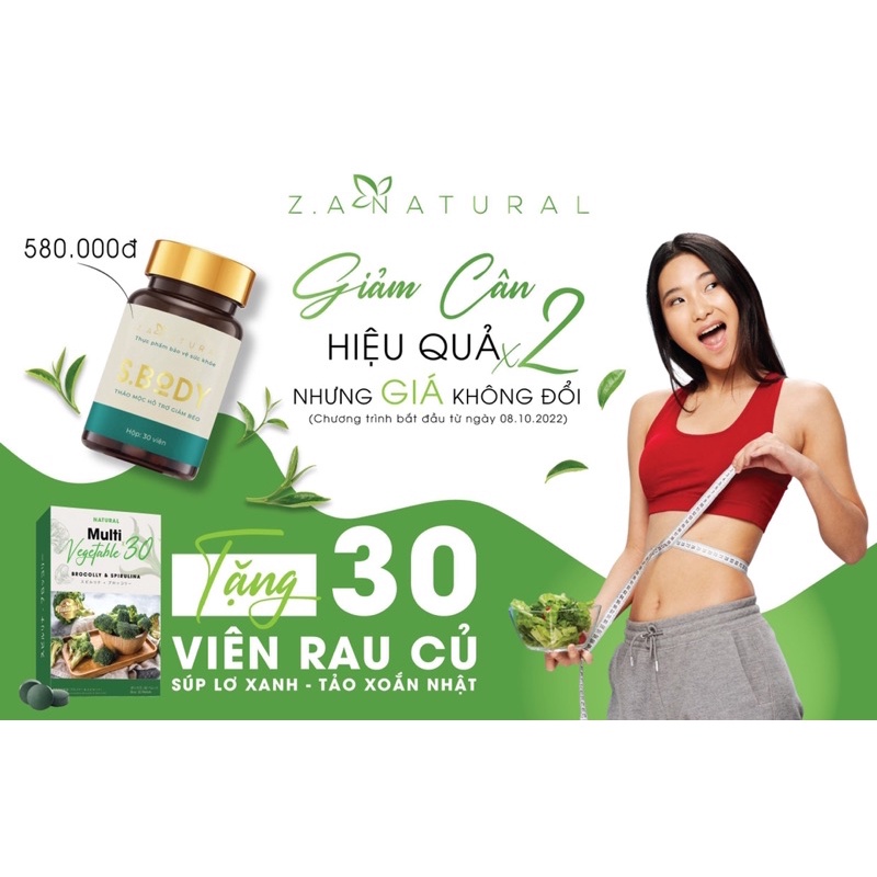 Giảm cân sbody tặng kèm 30 viên rau củ thảo mỡ ZA Natural(giảm ngay 4-9kg)