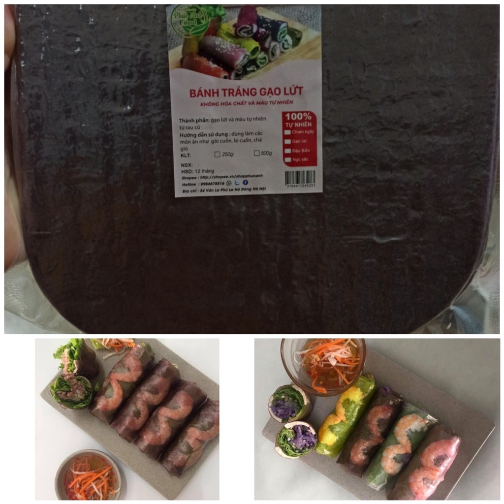 Bánh tráng NGŨ SẤC gồm lứt đỏ , tím than ,đậu biếc ,chùm ngây gói 500g eatclean & healthy.