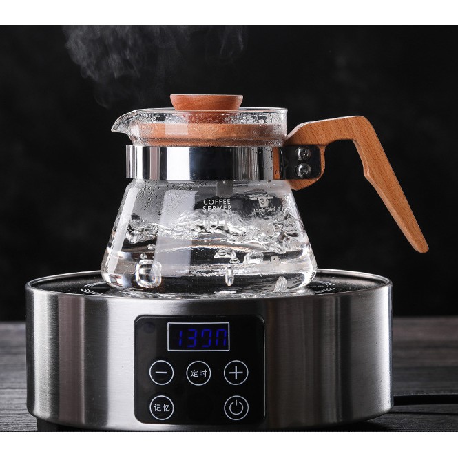Bình đựng cà phê thủy tinh chịu nhiệt cán gỗ
