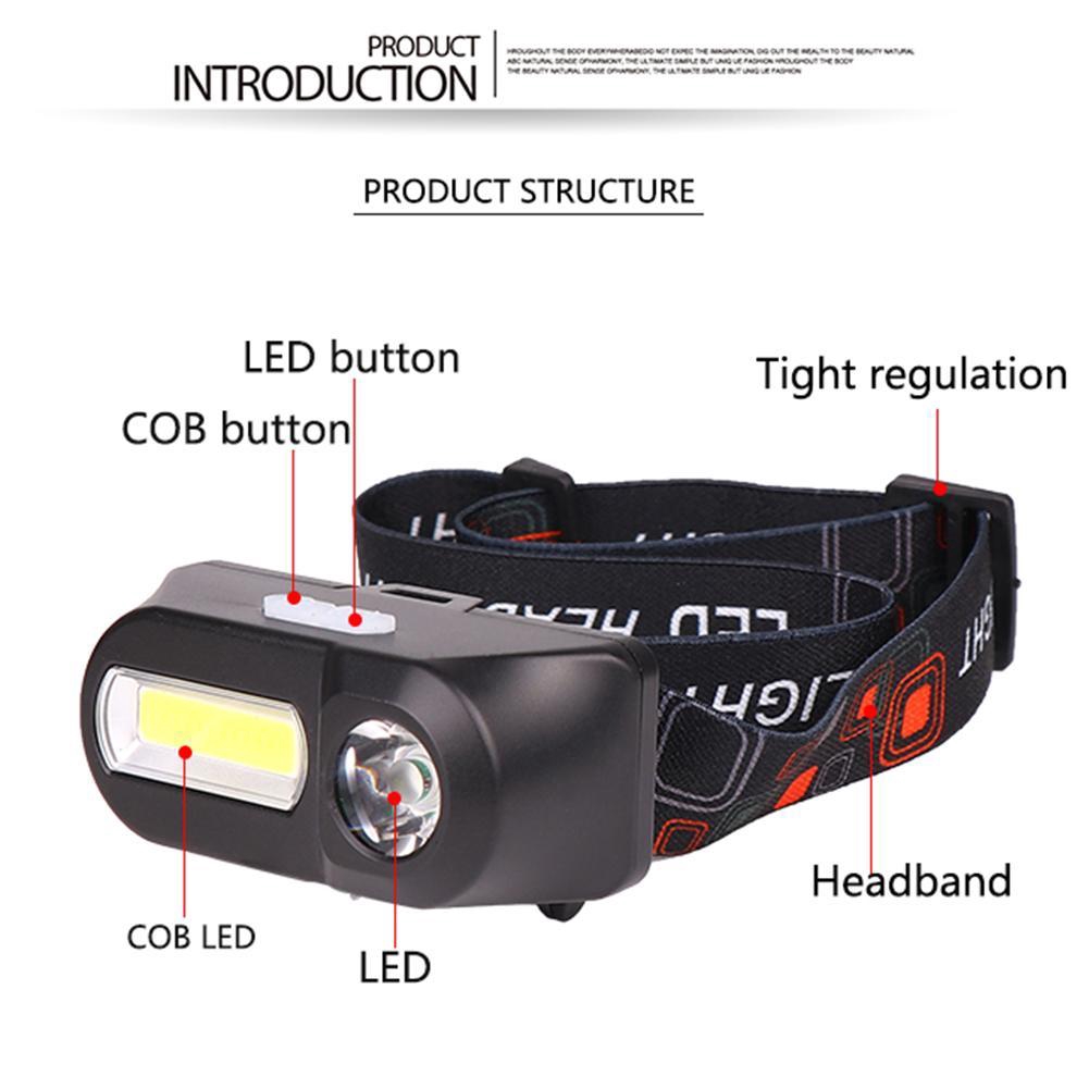 Head Lamp Waterproof White Led Black Flashlight Headlight Headlamp Torch