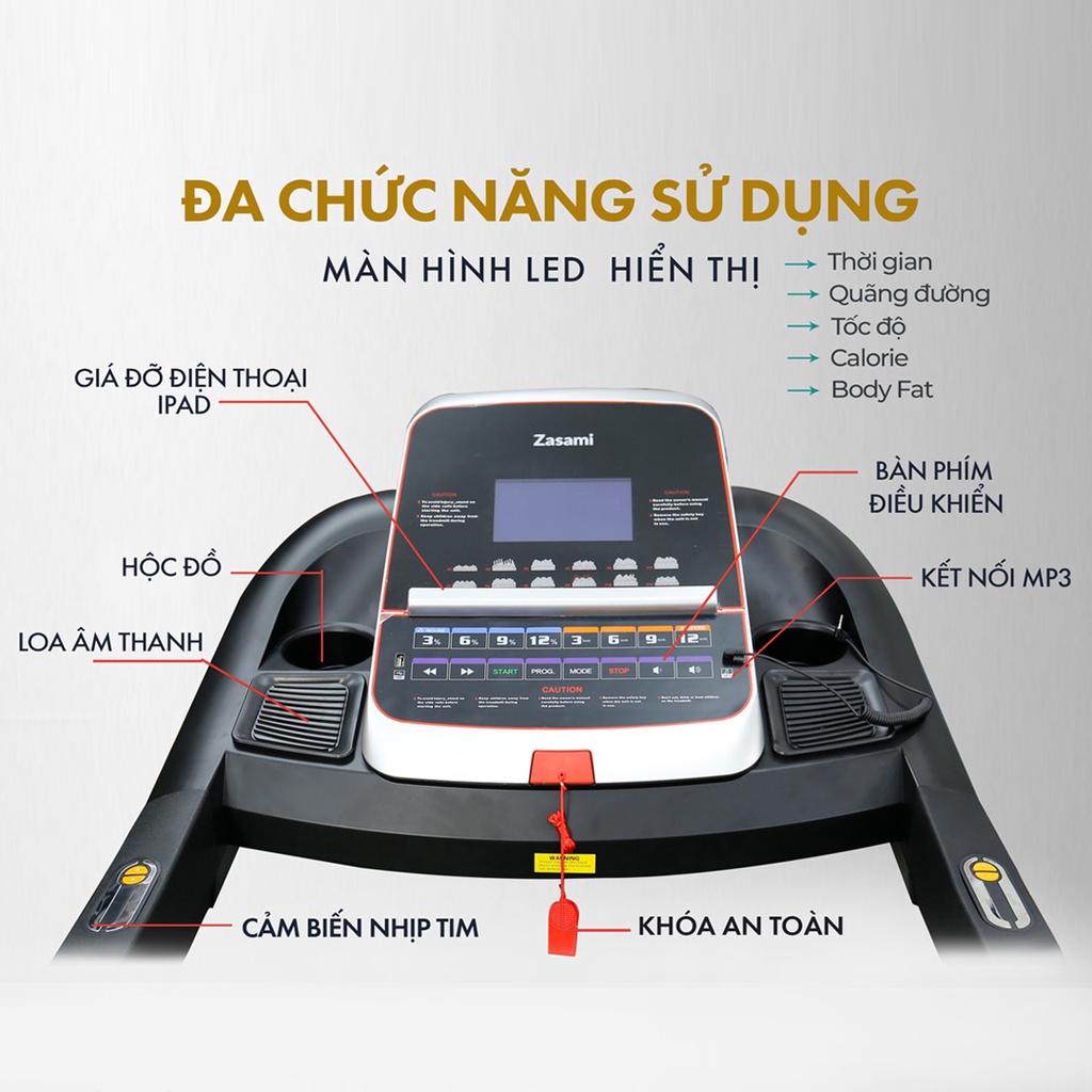 Máy Chạy Bộ Điện Cao Cấp ZASAMI KZ-C203 Động cơ mạnh mẽ 3,5hp Bảo hành chính hãng 5 năm 1 đổi 1 trong vòng 7 ngày