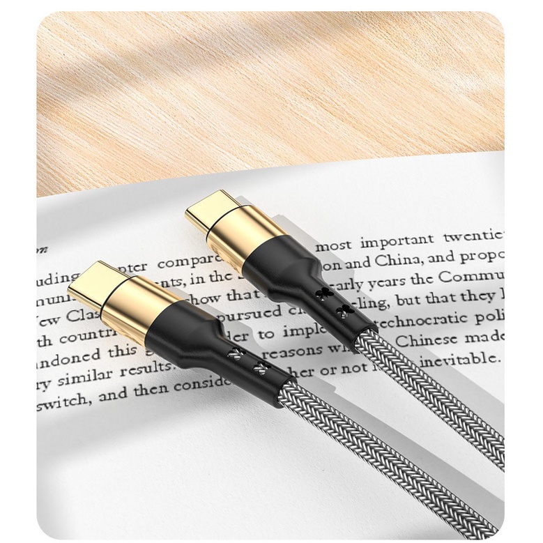 Cáp sạc nhanh PD 60W mạ vàng cao cấp Type-C to Type-C 3A 1M truyền dữ liệu, dây bọc dù chống đứt, gãy gập, dài 1m