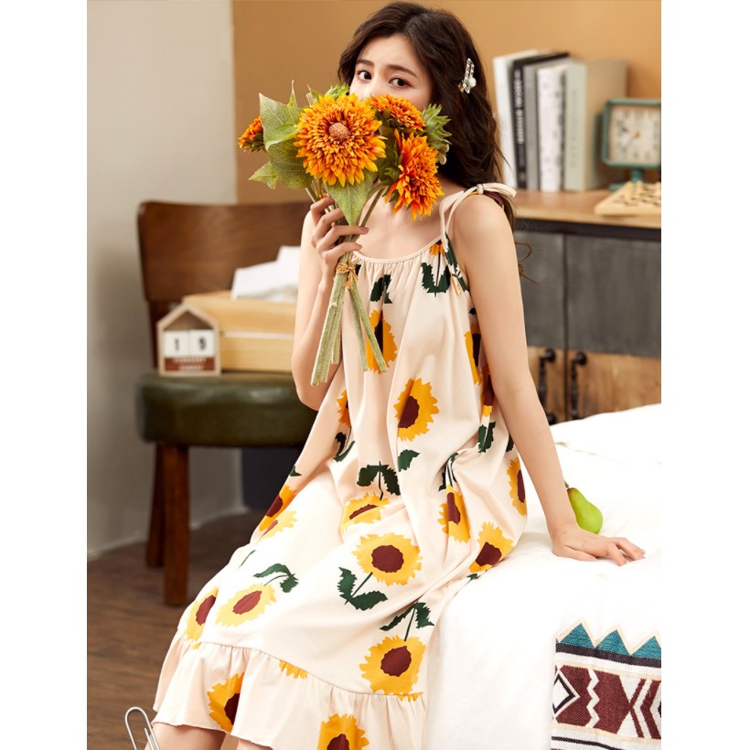 [ HÀNG CÓ SẴN ] Váy ngủ cotton dáng dài phong cách Hàn Quốc chất đẹp mát mịn -đồ mặc nhà nữ | BigBuy360 - bigbuy360.vn