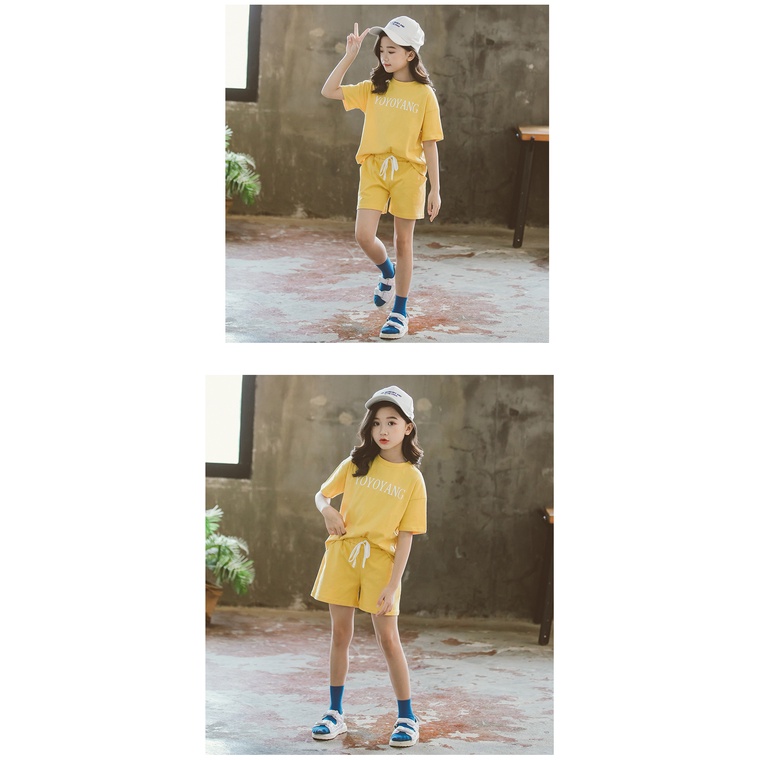 Set Áo Thun cotton Ngắn Tay Và Quần short Thời Trang Hàn Quốc Cho Bé Gái