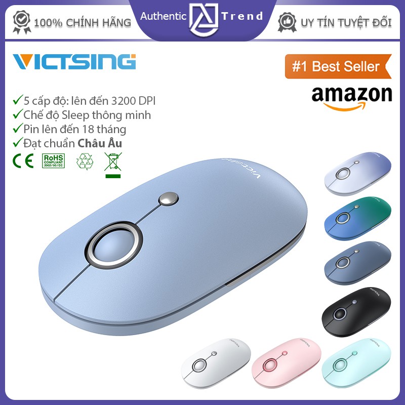Chuột không dây yên tĩnh VicTsing viên đá cuội sắc màu - Dòng chuột im lặng mỏng nhẹ độ nhạy 3200 DPI cảm biến quang học