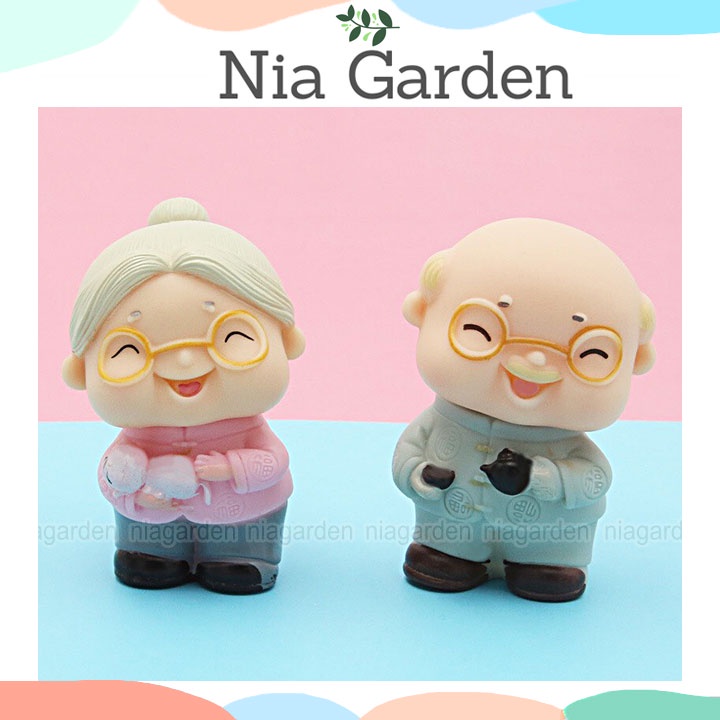 Mô hình tiểu cảnh trang trí vườn chậu cây sen đá cặp đôi ông bà mini Nia Garden N5