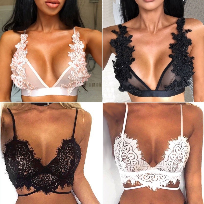 ღ𝓂ℰWomen Embroidered Lace Floral Bralette Unpadded Bra Crop Top Strappy Lingerie