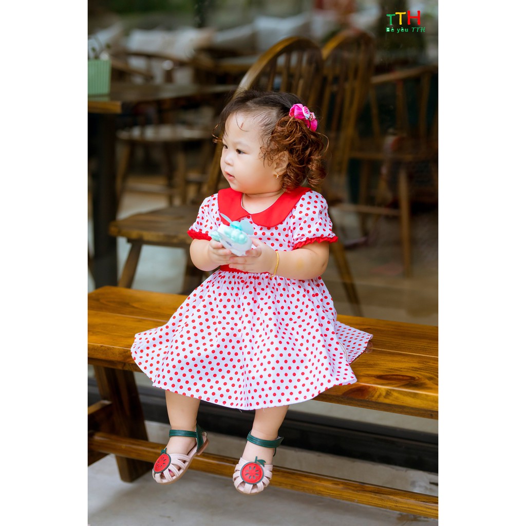Đầm cổ lá sen chấm bi 1-8