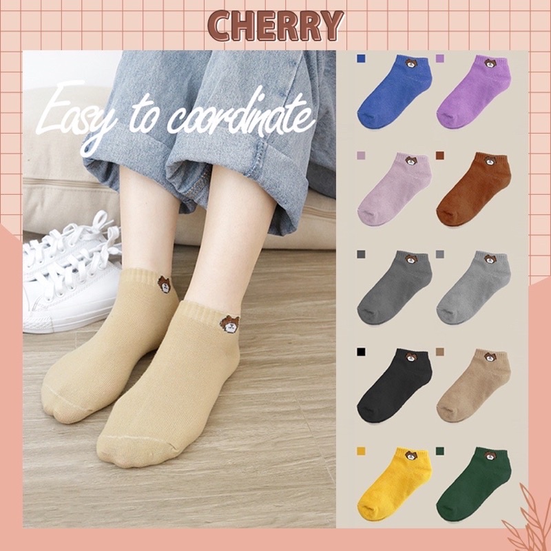 Set 10 đôi tất gấu thêu cổ thấp