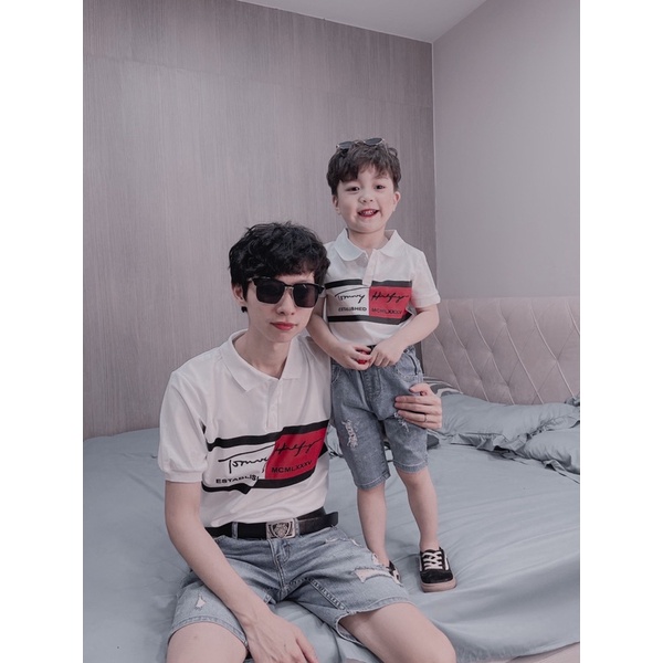 B131- ÁO POLO GIA ĐÌNH TRẮNG TONY