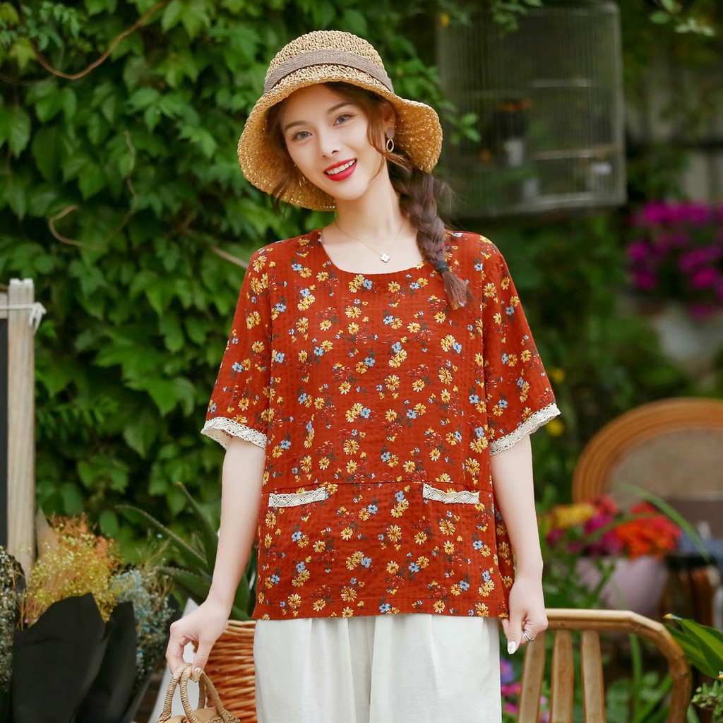 ÁO MORI HOA NHÍ VẠT CONG TÚI VIỀN REN