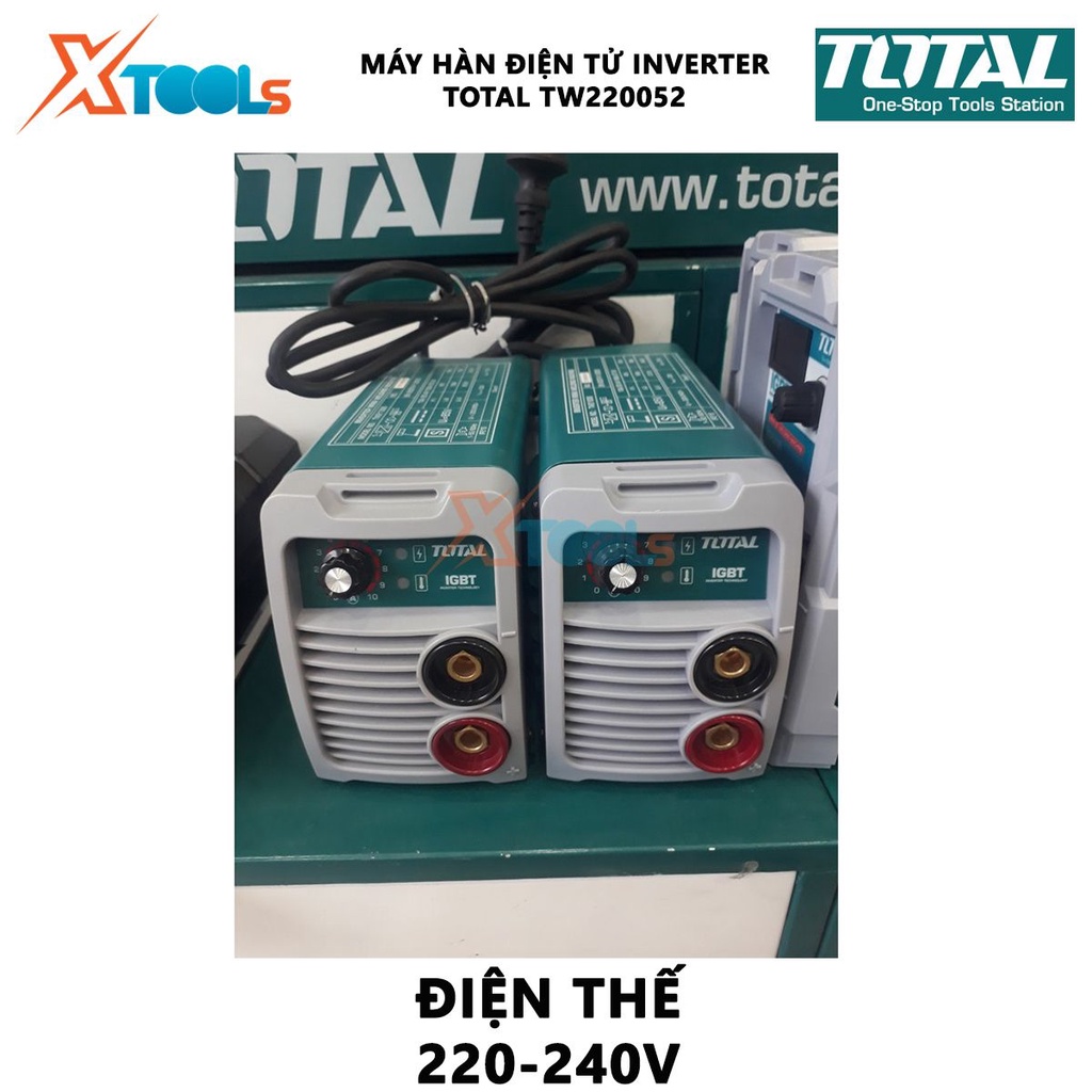 Máy hàn điện tử TOTAL TW220052 Máy hàn điện tử  Inverter MMA Điện thế: 220-240V Điện áp  10-200A Điện thế không tải 70V