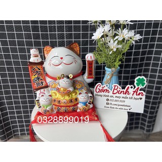 [MÈO THẦN TÀI 28cm  ] Mèo vẫy tay gốm sứ cao cấp - chiêu tài dùng pin hoặc dùng điện chất lượng!