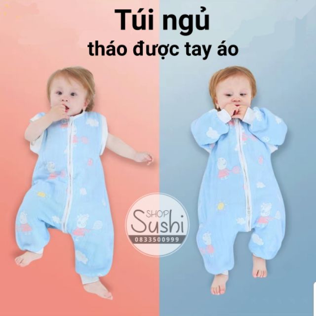 Túi ngủ trẻ em vải xô dày, Túi ngủ cho bé, bộ body xô dày