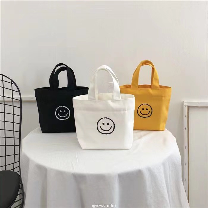 Túi Xách Mini Vải Canvas Họa Tiết Mặt Cười Dễ Thương Phong Cách Hàn Quốc 2022