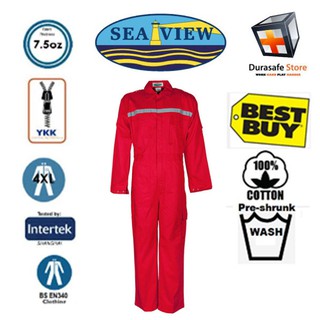Bộ áo liền quần bảo hộ 100% cotton seaview™ zip màu đỏ size s, m, l, ll