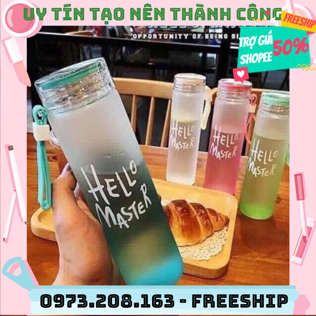 [ SHOP UY TÍN ] [ RẺ VÔ ĐỊCH ] Bình Thủy Tinh Dây Xách Hello Master 450ml (không lợi nhuận ) { FREE SHIP }