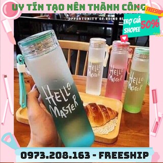 Bình thủy tinh dây xách hello master 450ml