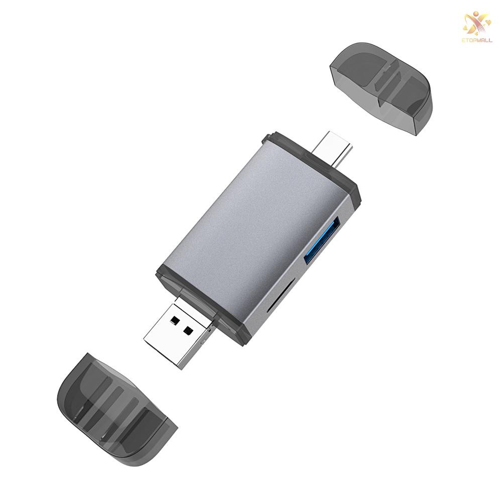 Đầu Đọc Thẻ Nhớ Usb Type-C Micro Usb &amp; Usb 2.0 6 Trong 1 Có 2 Khe Cắm Thẻ Tf / Sd