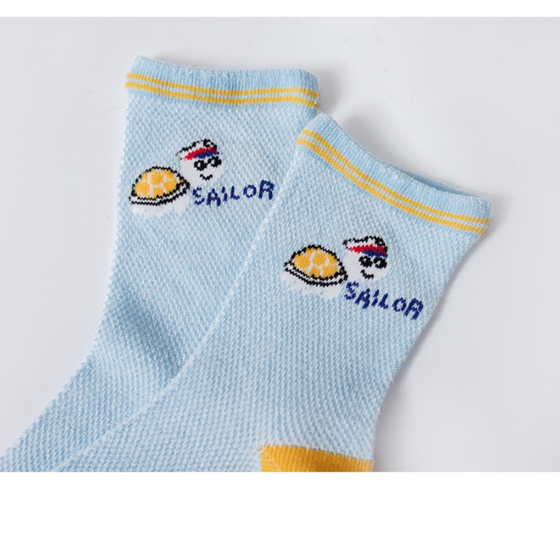 Set 5 Đôi Vớ Lưới cotton Mỏng Thoáng Khí In Họa Tiết Hoạt Hình Động Vật Cho Bé