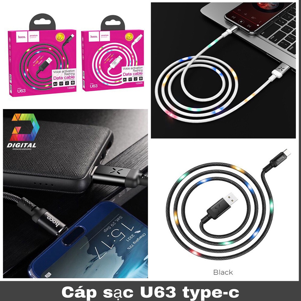 Cáp Hoco U63 Chính Hãng Phát Sáng Theo Nhạc ( Micro - Lightning - Type-C )