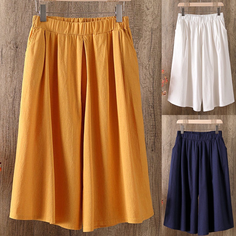 Quần Ống Rộng Lưng Thun 3/4 Size Lớn Cho Nữ