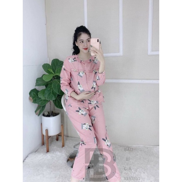 Bộ bầu kết hợp sau sinh hoạ tiết siêu xinh ( áo có khóa ngực tiện lợi cho bé ti )