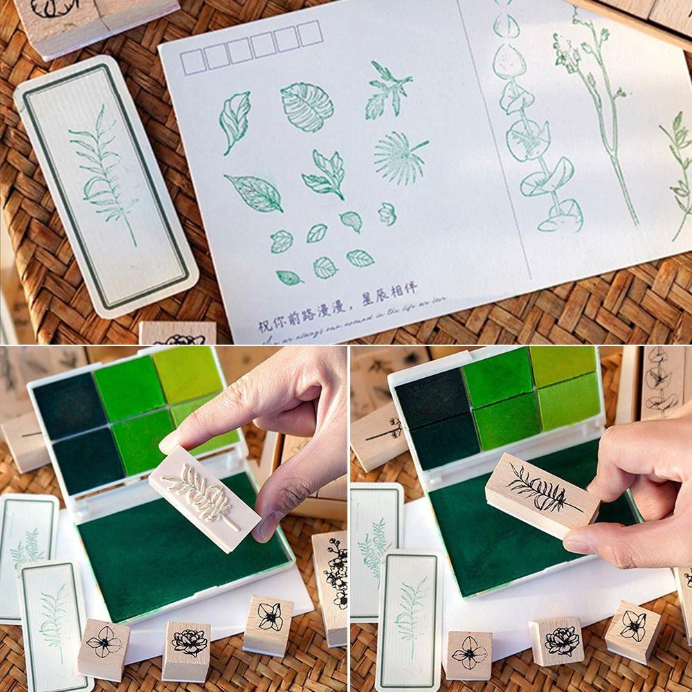PISTA Bộ 4 Con Dấu Gỗ Trang Trí Sổ Lưu Niệm